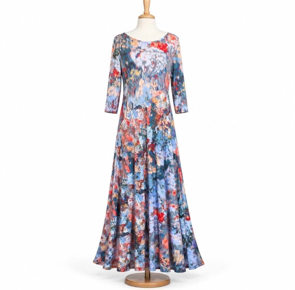 Soft Surroundings Nanette Maxi Dress Womens L Abstract Floral Stretch Boho - Picture 3 of 14